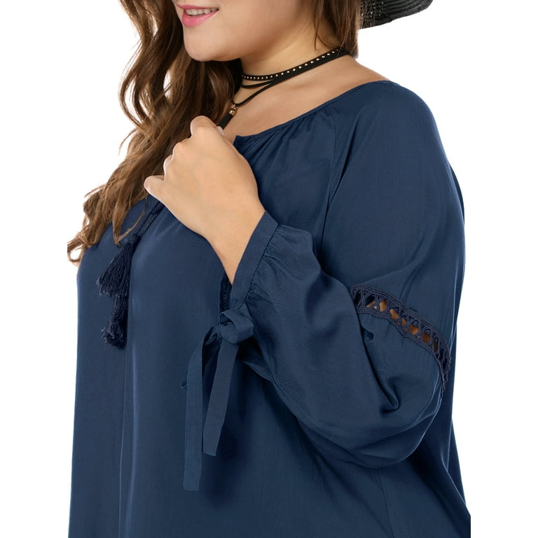 Agnes Orinda Women's Plus Size Fall Fashion Long Sleeves Tie Neck Blouse 