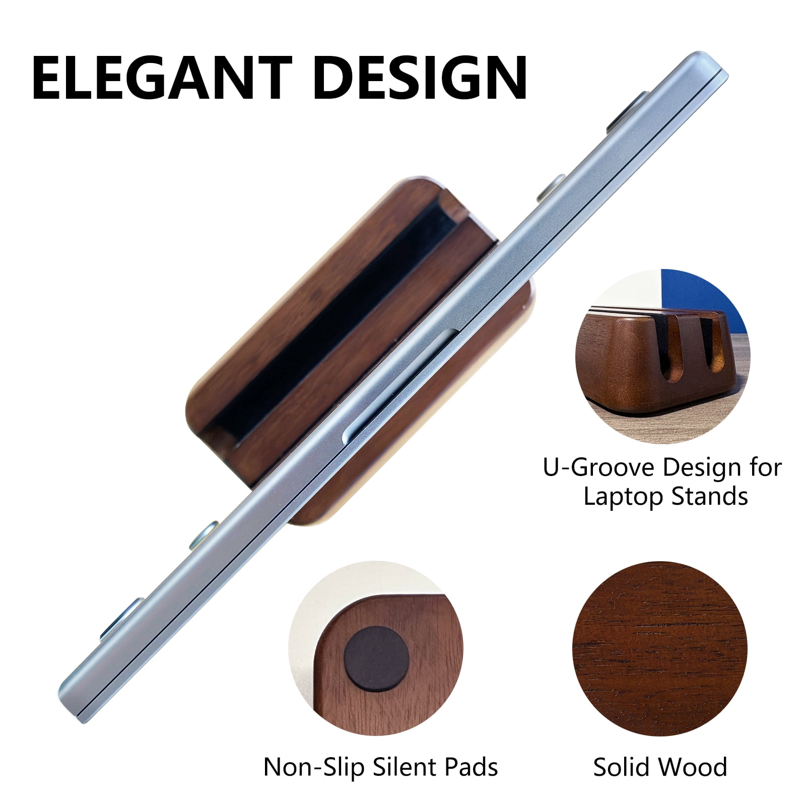 YTGLEN Solid Wood Dual Vertical Laptop Stand Dock Holder (Max 0.7")
