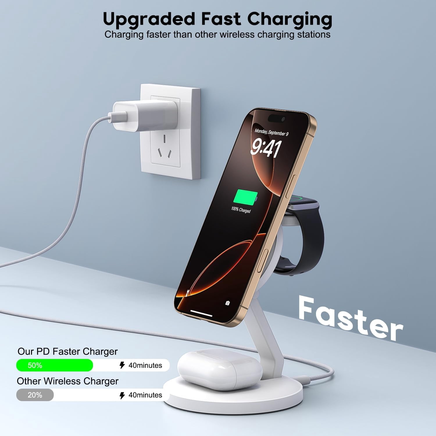 Wireless Charger, 3-in-1 Magnetic Wireless Charging Station Compatible with iPhone 17 16 15 14 13 12 Series, AirPods and iWatch Series - Foldable (White)