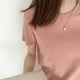 thumbnail image 2 of Camiseta de mujer Verano Cuello redondo Manga corta Color sólido Top casual, Rosa, M Kearding AP001478-05B, 2 of 7