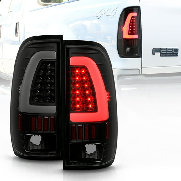 Black Smoke 1997-2003 Ford F150 99-07 F250 F350 LED Tube Tail Lights Brake Lamps