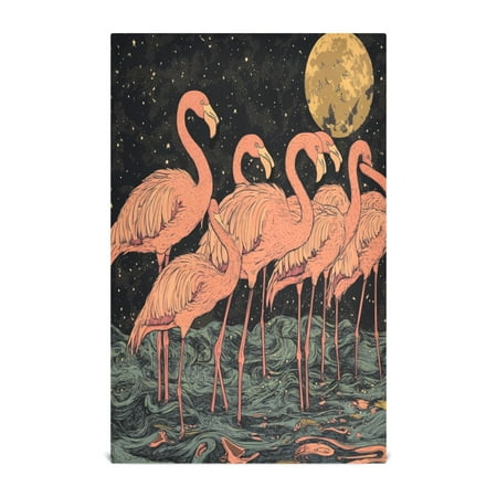 

WOBOGO Night Sky Flamingo Pattern Kitchen Towel 4 Piece Large Cotton Dishcloth Premium Absorbency Set with Hanging Loop