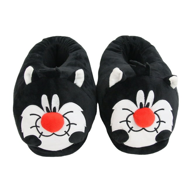 Pantuflas negras con forma de gato cálido, de felpa, antideslizantes, para interiores, unisex