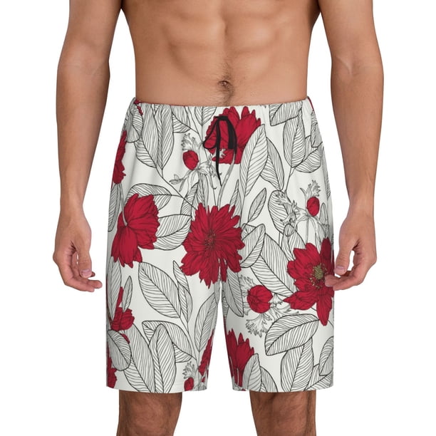 Fotbe Leaves And Anemone Pantalones Cortos de Pijama para Hombre, Ropa de Dormir, Pantalones de Pijama Cortos para Hombre-Large