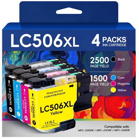 LC506XL High Yield Ink Cartridges Compatible for Brother LC506 LC506XL for INKvestment MFC-J4355DW, MFC-J4555DW, MFC-J4557DW Printers (4 Pack)