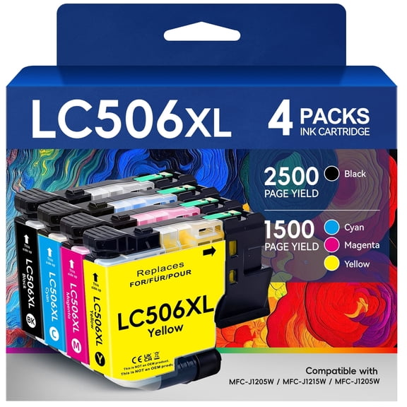 LC506XL High Yield Ink Cartridges Compatible for Brother LC506 LC506XL for INKvestment MFC-J4355DW, MFC-J4555DW, MFC-J4557DW Printers (4 Pack)