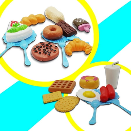 Fast Food & Dessert Mini Play Food Cooking Set for Kids - 34 pieces (Burgers, Donuts, Ice Cream, &