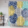 thumbnail image 2 of Dahlia Pinnata Shower Curtain Turquoise Navy Blue and Yellow Gray Teal Spring Flower Antique Colorful Floral Polyester Fabric Bathroom Curtains Set with Hooks 70x70 Inches,Navy Blue, 2 of 6
