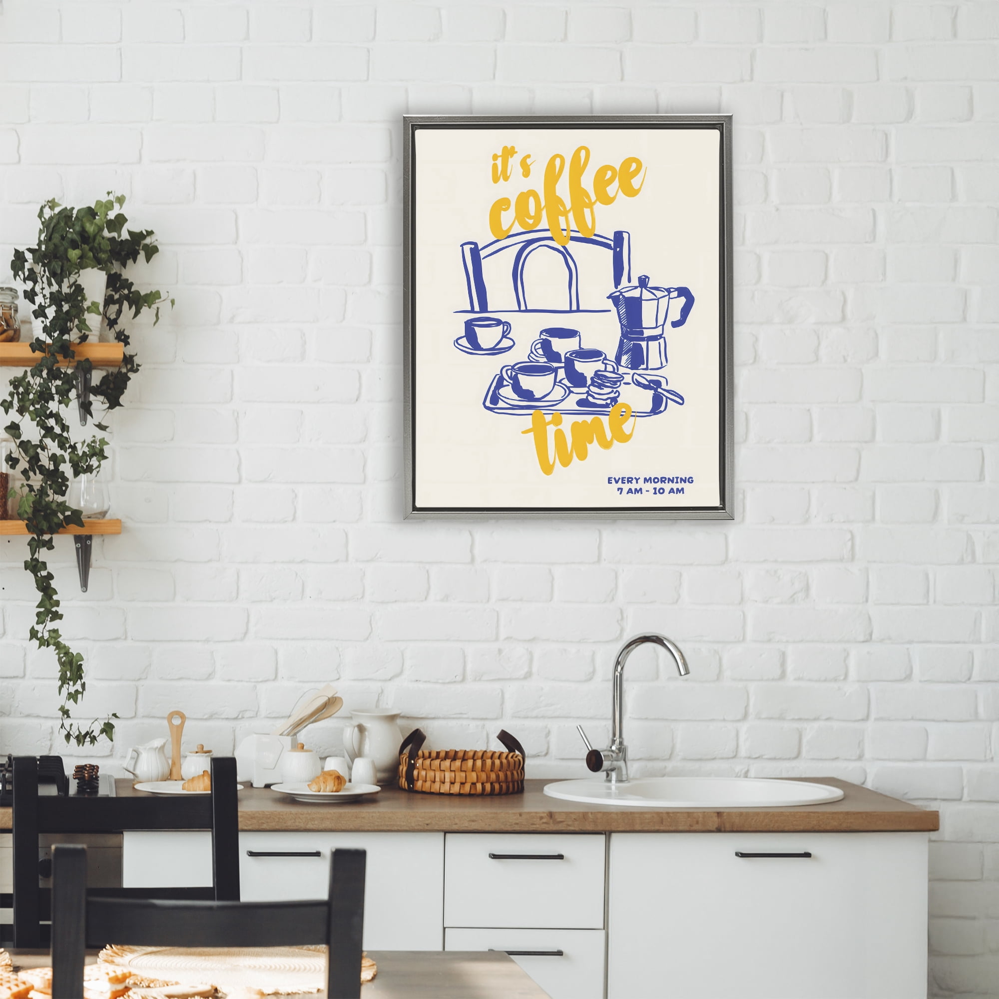 Stupell Industries It's Coffee Time Breakfast Ritual Gray Framed Floater Canvas Wall Art, design by The Prints Vibe
