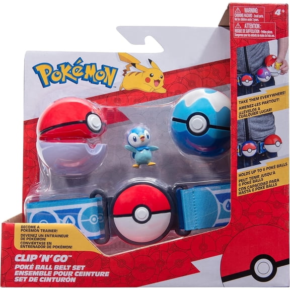 Pokemon Clip N Go Poke Ball & Dive Ball Belt Set with Piplup Figure, Role Play Toy for Kids Ages 4