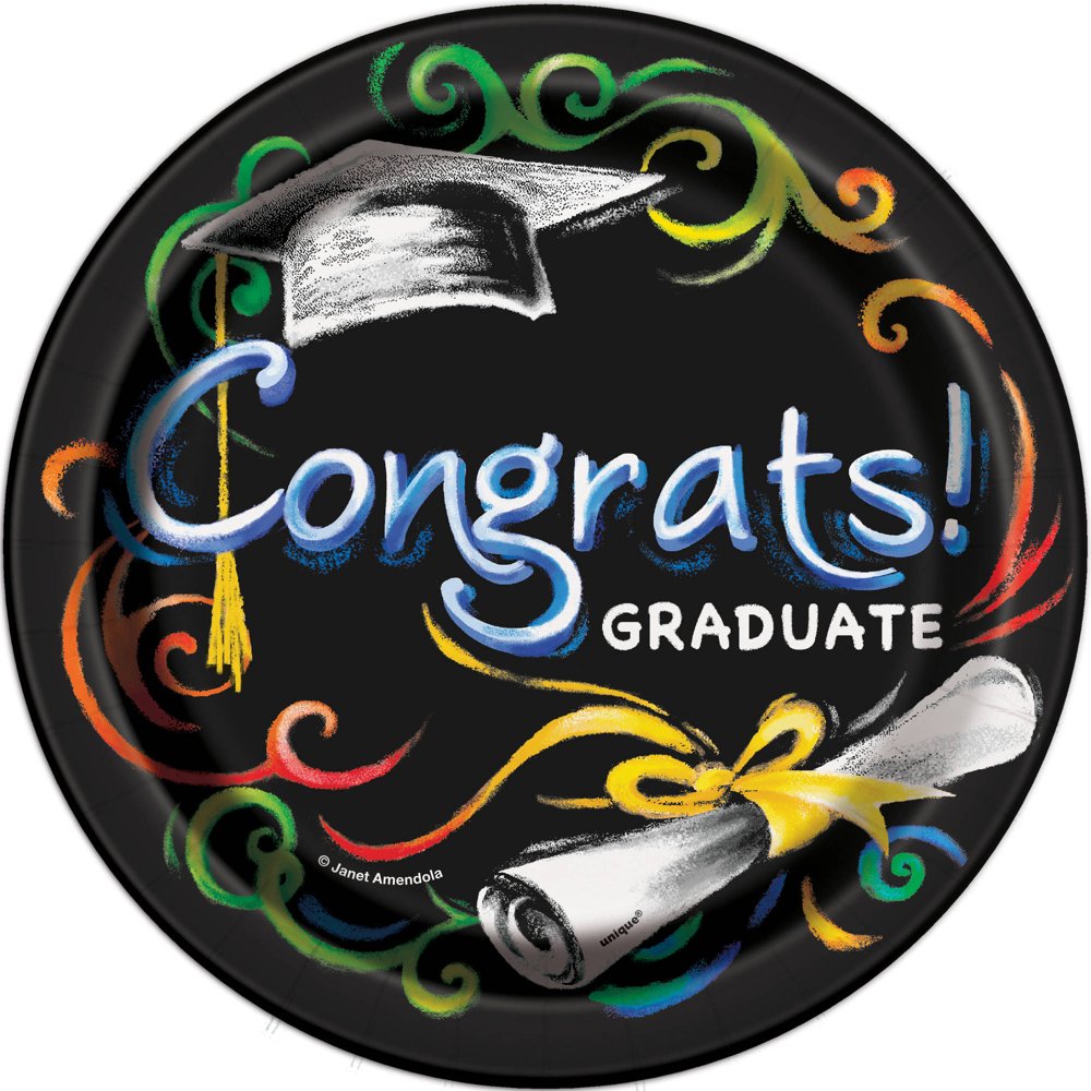 Chalkboard Graduation Paper Dessert Plates, 7in, 8ct