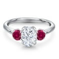 thumbnail image 3 of Gem Stone King 925 Sterling Silver Red Created Ruby Ring Set with Oval Moissanite (2.00 Cttw), 3 of 7