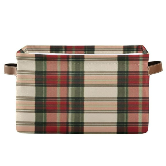 Plaid Pattern with Mixture Colors Square Storage Bins with Handles Collapsible Containing Box 1 Pack