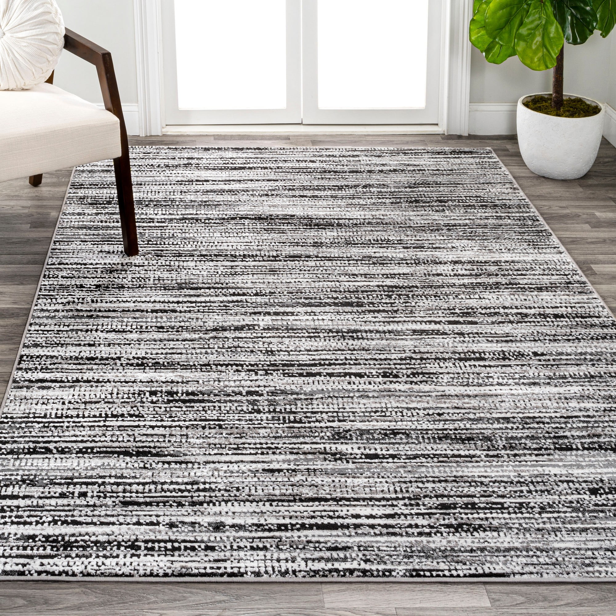 JONATHAN Y SILK ORCHID 8 x 10 Area Rug, Loom Strie - Black/Gray, SOR200C-8