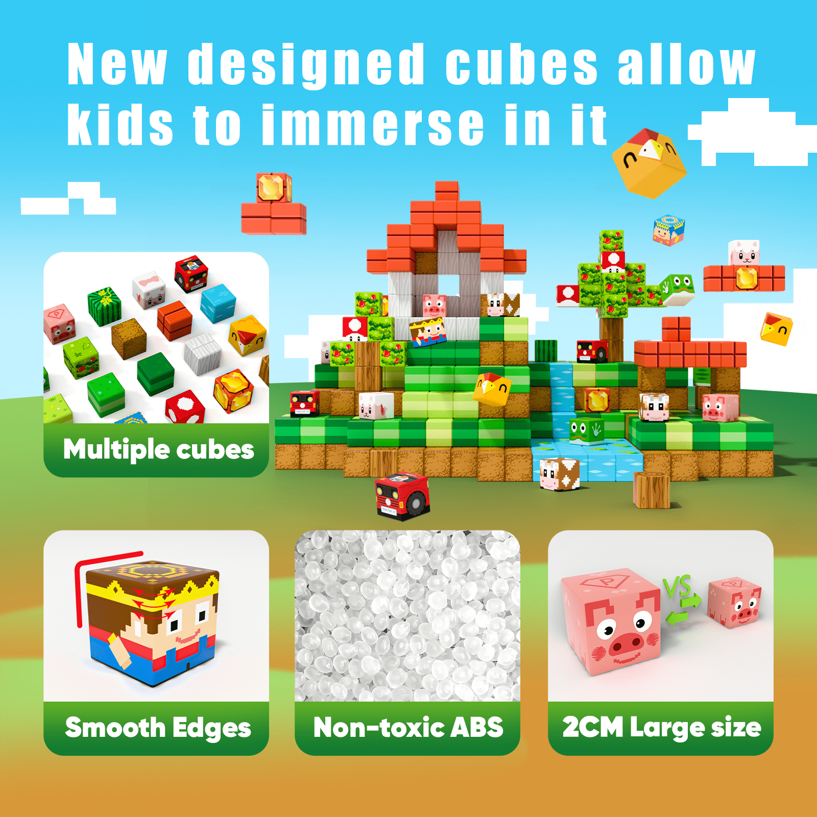 200pcs Farm Animal Magnetic Building Blocks for Kids | STEM Montessori Sensory Toys for School & Home | Construction Toys & Holiday Gifts for Boys Girls Ages 3-12