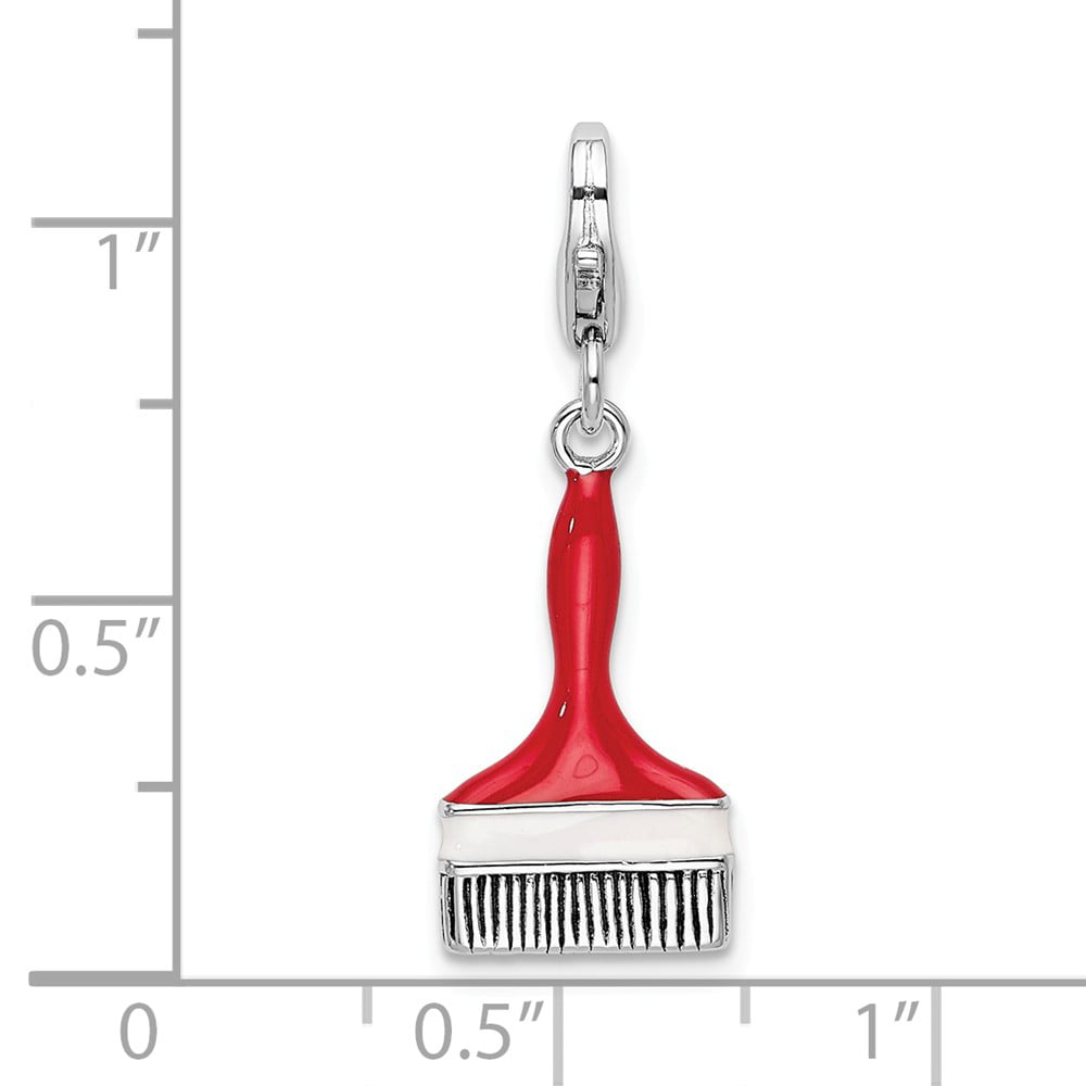 New Polished Rhodium Plated 925 Sterling Silver Paint Brush Charm