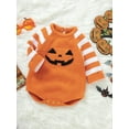 thumbnail image 3 of Infant Baby Boy Girl Halloween Clothes Pumpkin Face Sweater Romper Long Sleeve Bodysuit One Piece Fall Winter Outfit, 3 of 8