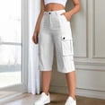 thumbnail image 5 of Bermuda Cargo Shorts for Women Casual Long Knee Length High Waisted Stretch Wide Leg Summer Outdoor Hiking Capri Pants, M, 5 of 6