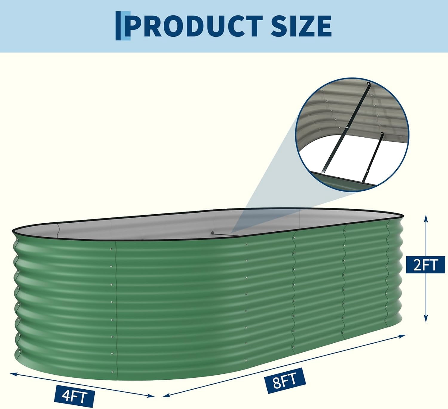 QinaQin 2PC 8x4x2ft Galvanized Steel Raised Garden Beds – Outdoor Oval Planter Boxes,Rust-Resistant,Durable,Easy Assembly for Vegetables & Flowers,Green