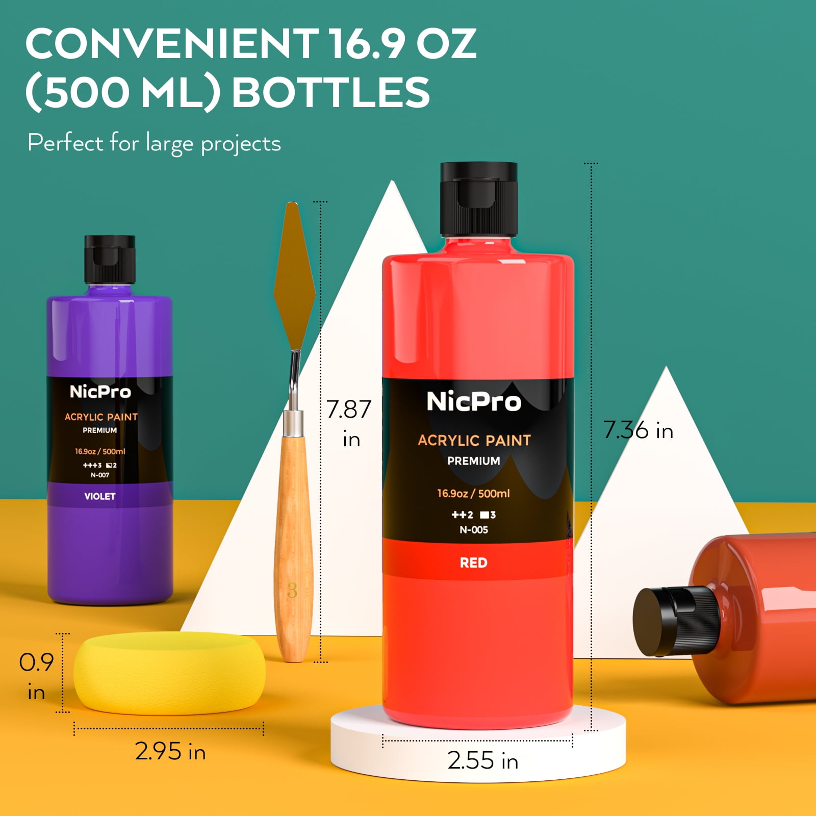Nicpro Acrylic Paint, 14 Colors Acrylic Paint Set, 16.9oz/500ml Bottles, Rich Art Painting Supplies for Artists, Beginners on Canvas Wood Leather Fabric Stone Craft