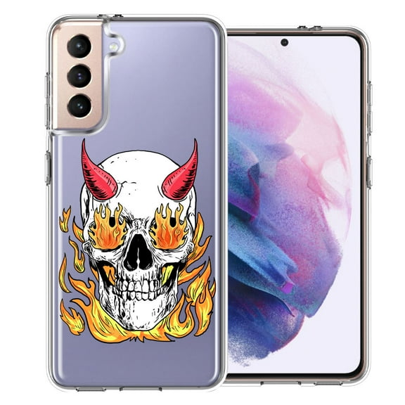 MUNDAZE For Samsung Galaxy S21 Flamming Devil Skull Design Double Layer Phone Case Cover