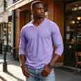 thumbnail image 5 of Dwelliawo Long Sleeve Shirts for Men T-Shirts V Neck Moisture Wicking Soft Casual Basic Tee Fall Spring Light Purple 3XL, 5 of 6