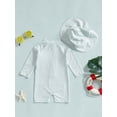 thumbnail image 4 of Suealasg Toddler Baby Boys Girls Rash Guard Swimwear +Swimming Hat Striped Print Long Sleeve Swimsuits Romper Infant 2Pcs Summer Bathing Suits, 4 of 7