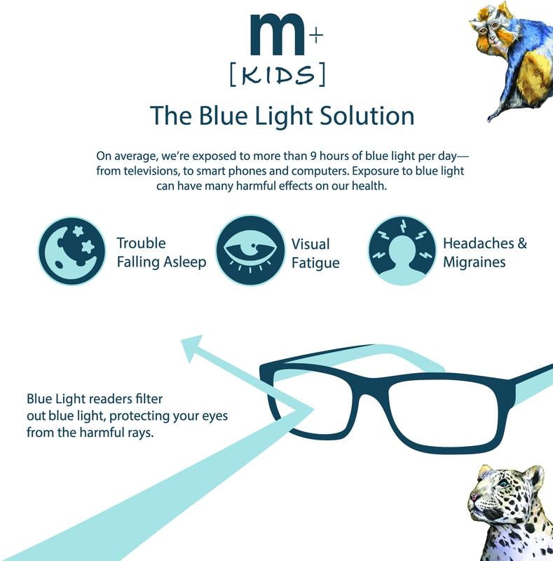 M+ Plano Blue Light Lens Injection Boys Frames, Jay, Grey Crystal, 45.0-18.5-125, with Case