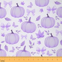Homewish Kawaii Purple Pumpkin Fabric by the Yard 1 Yard for Kids, Princess Cute Bowknot Room Decor Fabric by the Yard, Autumn Maple Leaf Sewing Fabric, Luxury Bedroom Decor