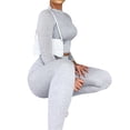 thumbnail image 5 of Blotona Women 2 Piece Set Solid Color Fall Autumn Fall Suit Sets Long Sleeve T-shirt Crop Tops High Waist Leggings Gym Workout Tracksuit, 5 of 8