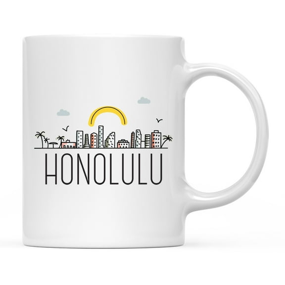 Koyal Wholesale Colorful City Skyline Graphic Ceramic Coffee Mug, Honolulu