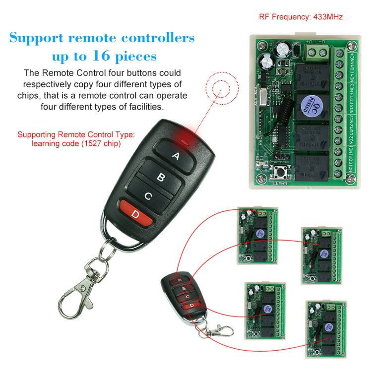 DC 12V 4CH Channel 433Mhz Wireless RF Switch Long Range Wireless Remote  Control Switch DC12V RF Relay Receiver Module Transmitter Toggle Switch  1527 Chip Smart Home Automation (2 Transmitter & 1 Recei 