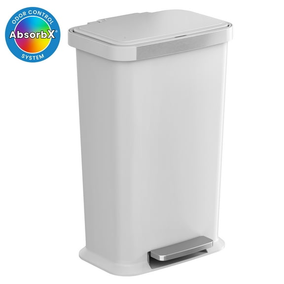 iTouchless SoftStep 13.2 Gal Kitchen Trash Can with Odor Filter, Dent-Proof White Plastic