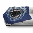 thumbnail image 3 of Shark Soft Flannel Fleece Blanket, Attack of Open Mouth Sharp Teeth Sea Danger Wildlife Ocean Life Cartoon, Cozy Plush for Indoor and Outdoor Use, 50" x 70", Navy Blue Grey Fuchsia, by Ambesonne, 3 of 6