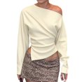 thumbnail image 2 of Women'S Off Shoulder Tops Dressy Long Sleeve Asymmetrical Slim Fit Going Out Fall Blouse Ruched Shirts Color S, 2 of 9
