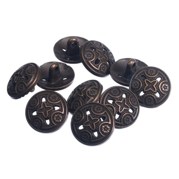Mibo 10pcs Zinc Die Cast Metal Shank Button - Templar Cross Design - 24Line(15mm) - Antique Brass