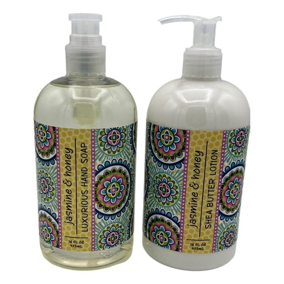 Greenwich Bay Trading Co, Jasmine and Honey Hand Soap and Shea Butter Lotion Set, 16 Ounces Each