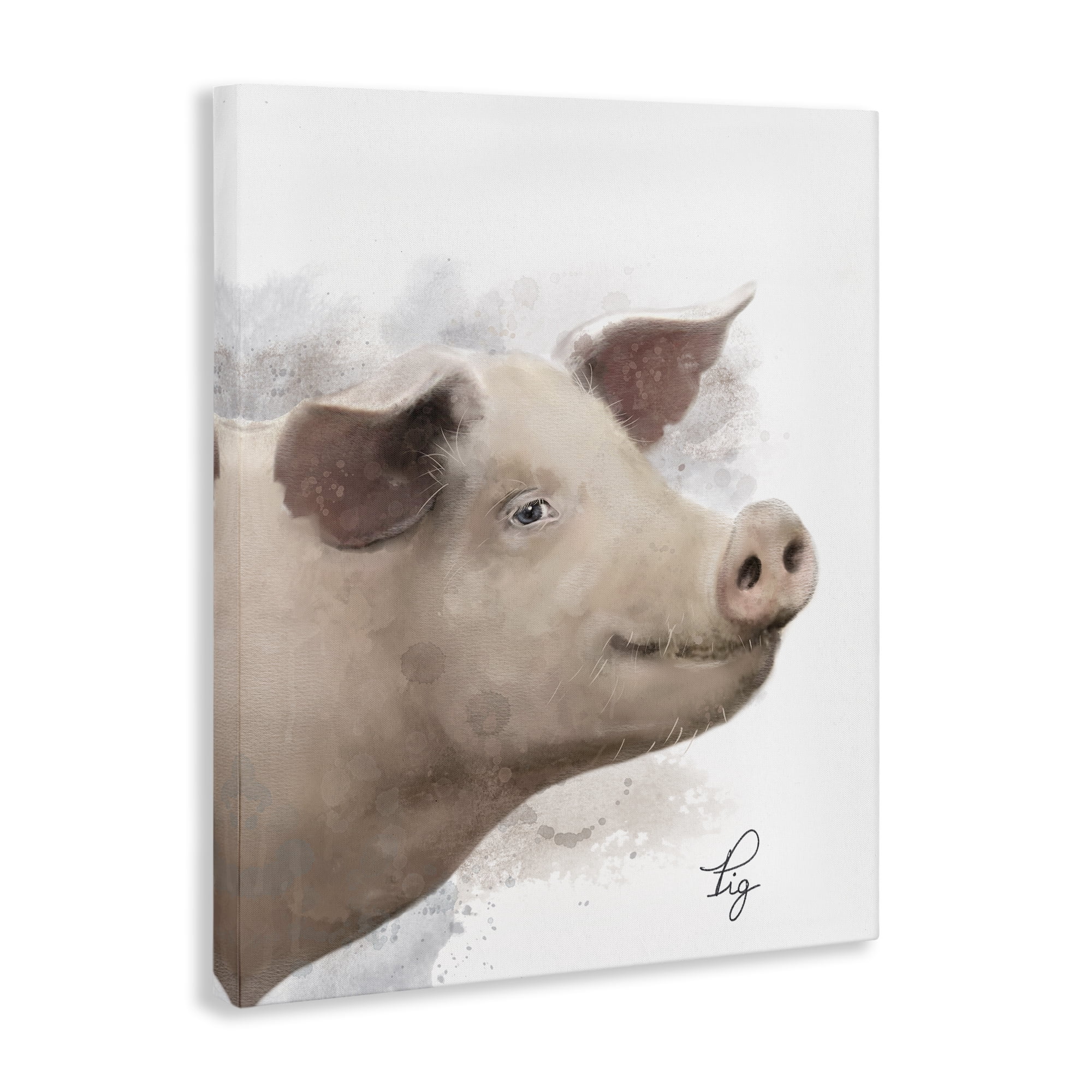 Stupell Industries Smiling Farm Pig Animals Painting Wrapped Canvas Art Print Wall Art, 30 x 40