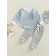 thumbnail image 2 of Wassery Toddler Boys Autumn Outfit Sets 6M 12M 18M 24M 2T 3T Infant Baby Boys Clothes Newborn Long Sleeve Striped Tops + Solid Color Drawstring Pants, 2 of 9