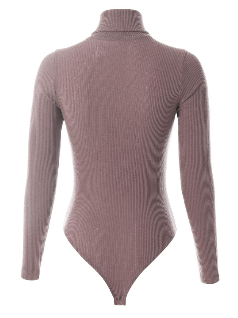 MixMatchy Women's Long Sleeves Ribbed Sweater Turtleneck Bodysuit