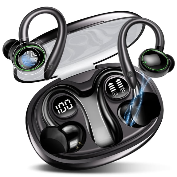 Wireless Earbuds, Bluetooth 5.4 Sports Headphones, 50H Playback Over Ear Earbuds with ENC Noise Cancelling Mic, Deep Bass Fitness Earphones Gym Running Workout with Earhooks, IP7 Waterproof Headset
