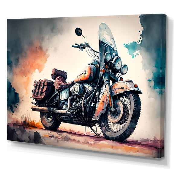 Designart Motorcycle Parked In The Desert I Canvas Wall Art