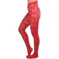 thumbnail image 3 of ToBeInStyle Women's Spandex Sheer Pantyhose w/ Woven Floral Design - Red, 3 of 6