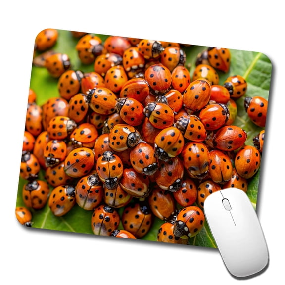 Close-Up Of Ladybugs Covering Leaf Mouse Pad Low Profile Gaming Mat