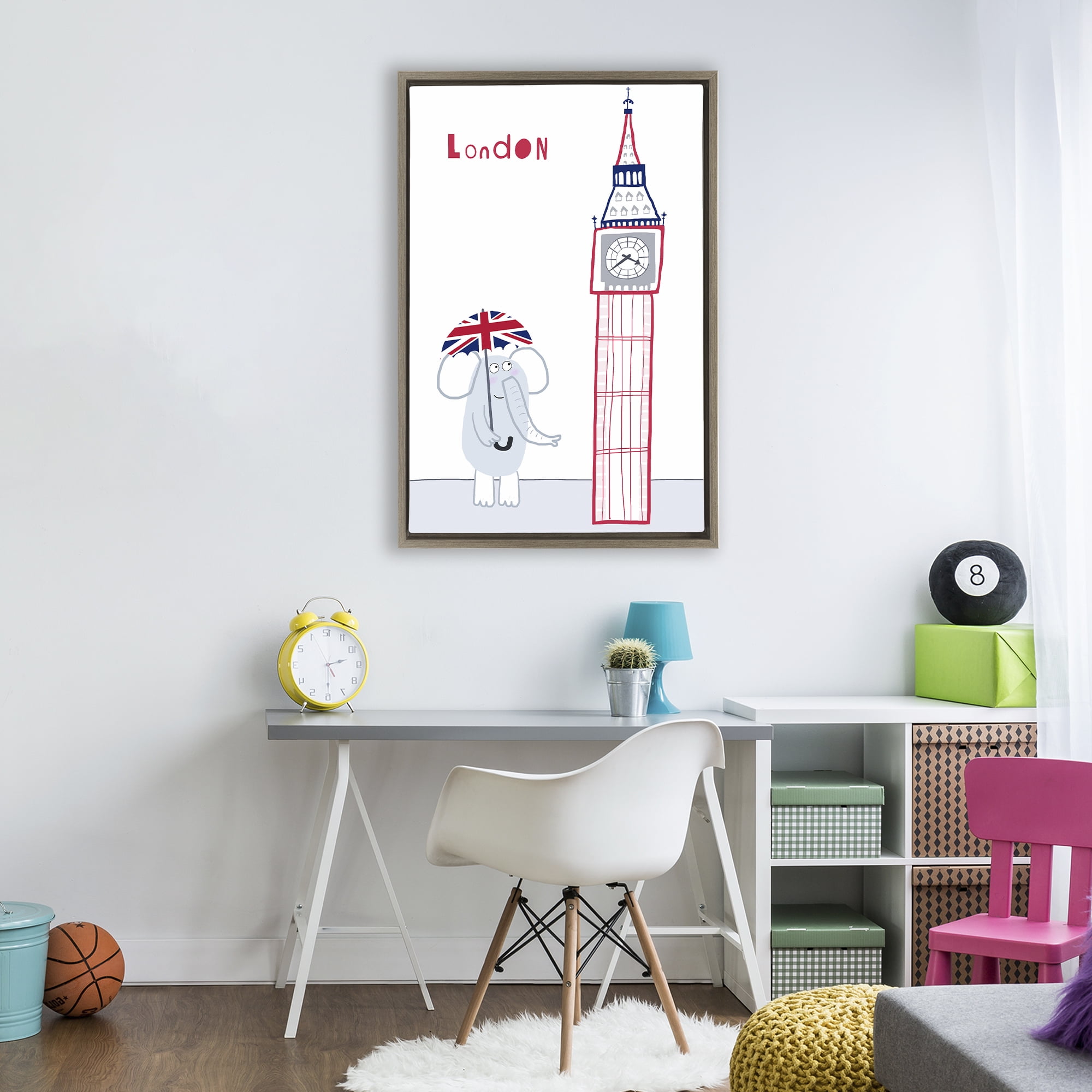 Elephant & Big Ben London Brown Framed Floater Canvas Wall Art, design by Carla Daly