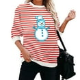thumbnail image 4 of Lorytime Crewneck Sweatshirts Women Christmas Snowman Stripes Print Shirt Long Sleeve Pullover Drop Shoulder Tops, 4 of 4