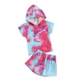 thumbnail image 3 of YTDSCS Toddler Baby Girls Hooded Outfits Kids Girls 2PCS Short Sleeve Tie-Dye T-Shirt and Shorts Suit 2PCS Summer Casual Clothes Set for 18 Months-6 Years, 3 of 9