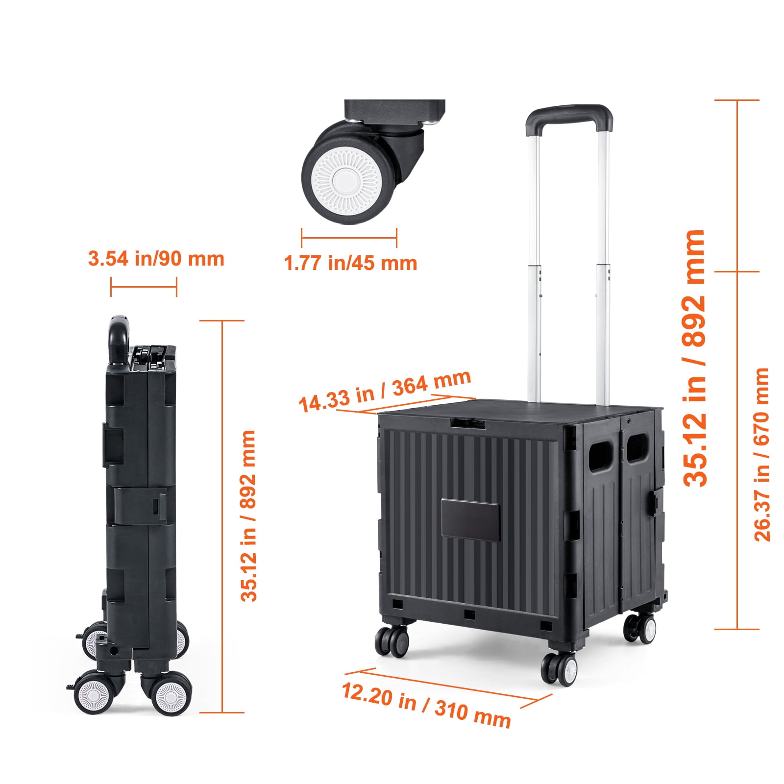 KFFKFF Folding Shopping Cart with Telescoping Handle, Black