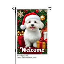 JOOCAR Welcome Christmas Dog Garden Flag with Santa Hat and Gifts for Winter Christmas Home Outdoor Garden Yard Door Decor 12x18 inch