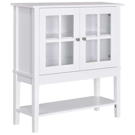 HomCom Modern Kitchen Credenza & Sideboard Buffet Cabinet with 2 Glass Doors & Storage, White